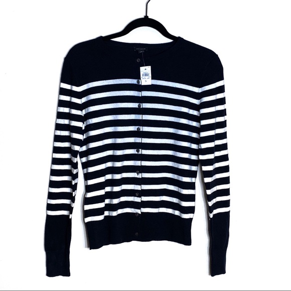 Ann Taylor Sweaters - NWT Ann Taylor Navy White Striped Cardigan